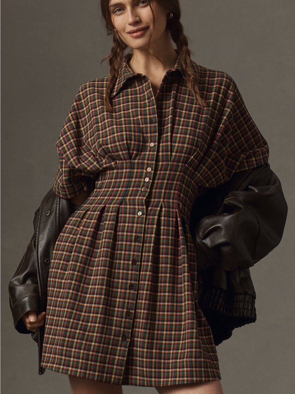 Anthropologie - Exquise Plaid Button-Front Mini Dress